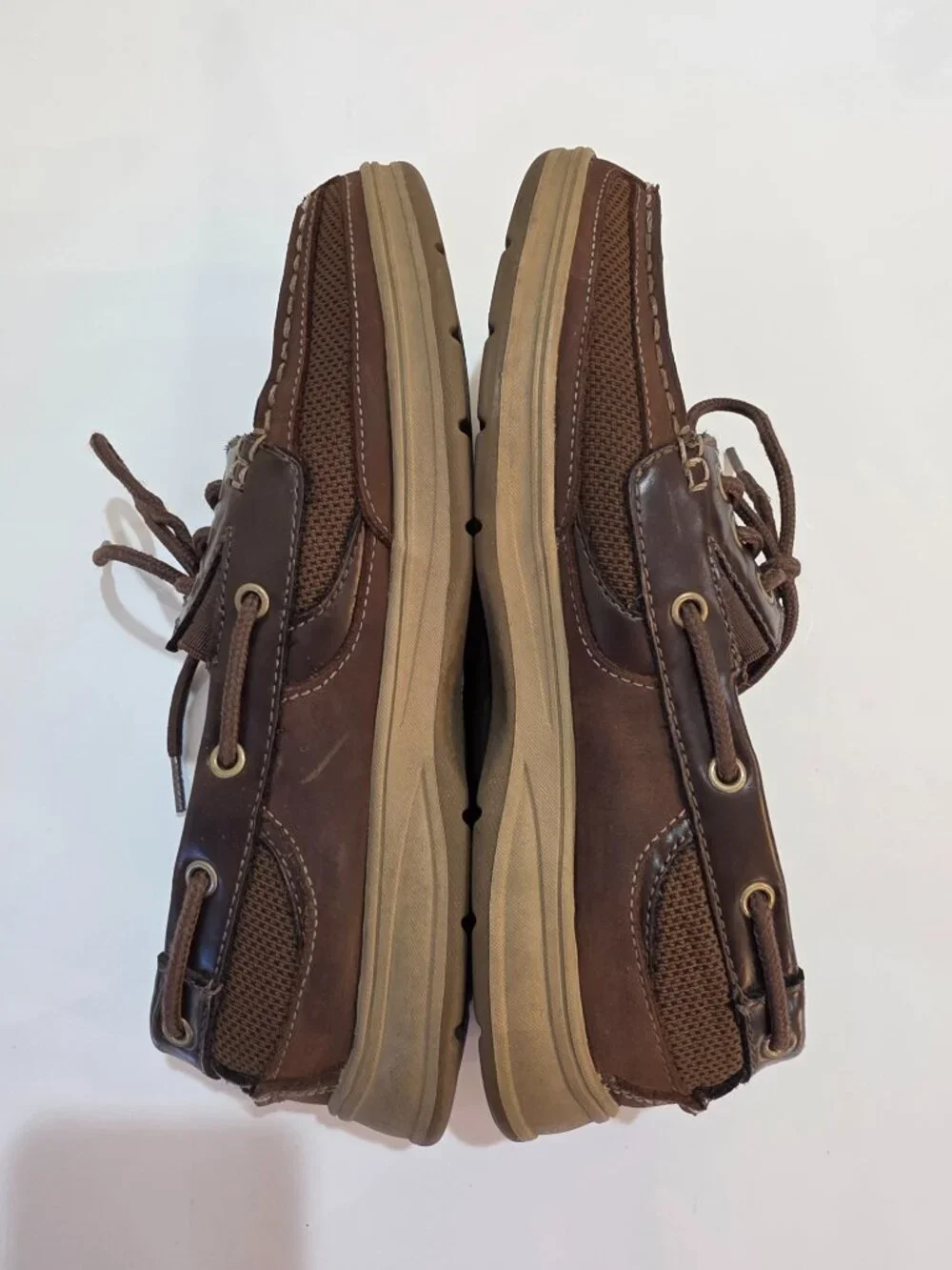 Croft & Barrow Men's Brown Leather & Mesh Boat Shoes Size 10 Med Comfort